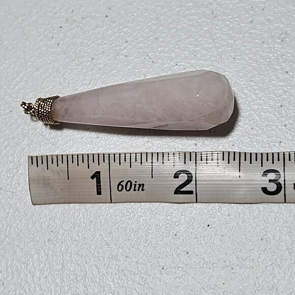Natural Rose Quartz Gemstone Pendant Gold Tone Cap Loop Spiritual Healing - Picture 3 of 3
